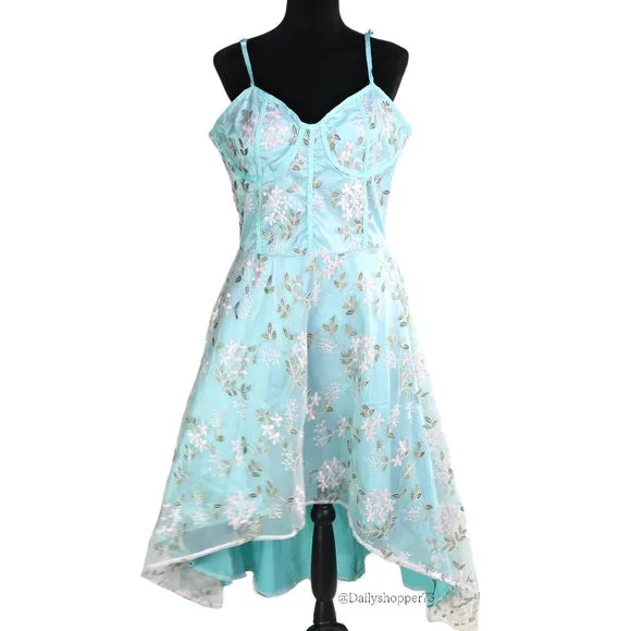 Women's Pastel Floral Embroidered Corset Bodice High-Low Formal Dress | Color: Blue/Pink | Size: 10 | Pm-94898459'S Closet